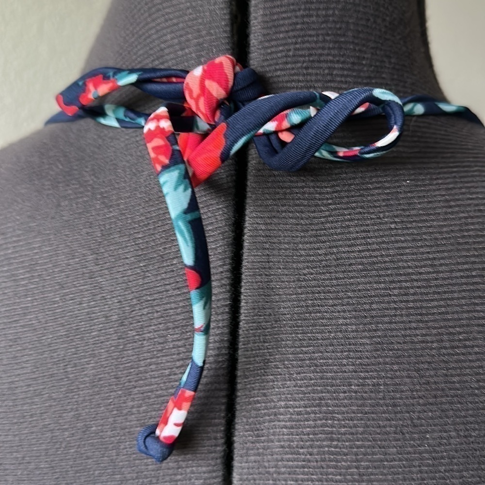 Cocoship swim top floral ruffled ties at neck size small blue orange red - Picture 6 of 11